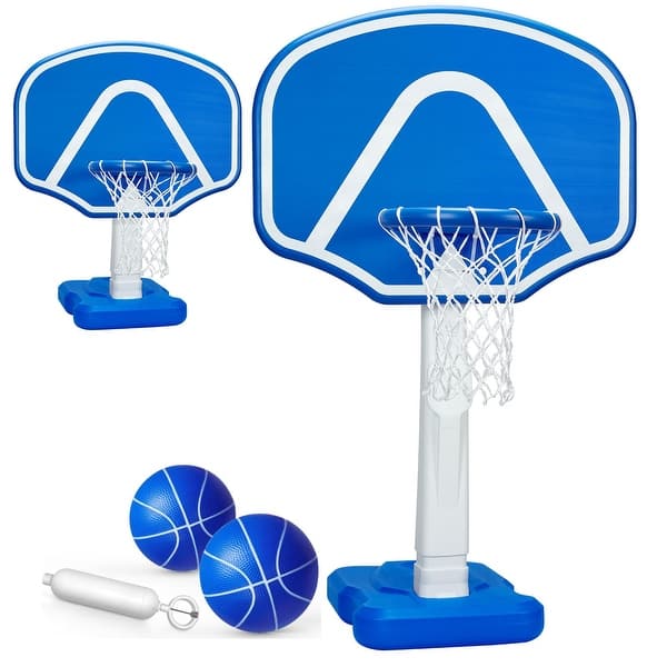 slide 2 of 7, Pool Basketball Hoop, 2 Adjustable Heights, Includes Poolside Water Basketball Hoop - 34x25x53in Blue - 34x25x53in