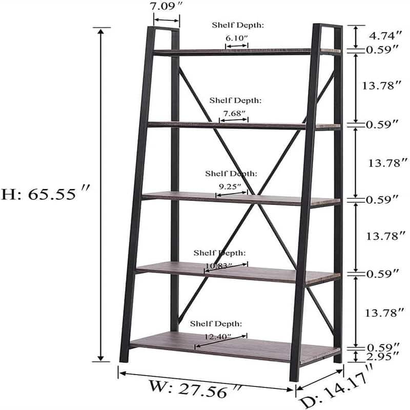 5 Tier Ladder Shelf - 14.17"D x 27.56"W x 65.55"H