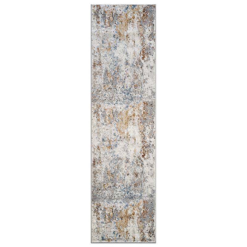 Muted Multi-Tonal Abstract Area Rug - Rug for Living Room, Bedroom - Easy to Clean, Polypropylene/Polyester with Jute Backing