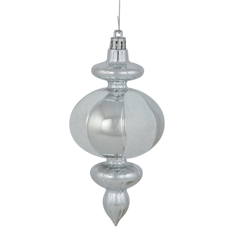 8-Count Silver and White Shatterproof Finial Christmas Ornaments, 6"