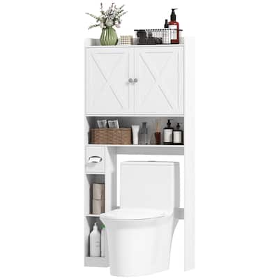 MDF Farmhouse Over Toilet Cabinet with Barn Doors and Adjustable Shelf - 32.1" W x 7.7" D x 67.7" H