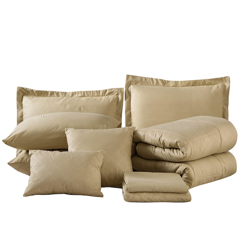 Luxurious 10 Piece Comforter Set Plaid Design Bed In A bag