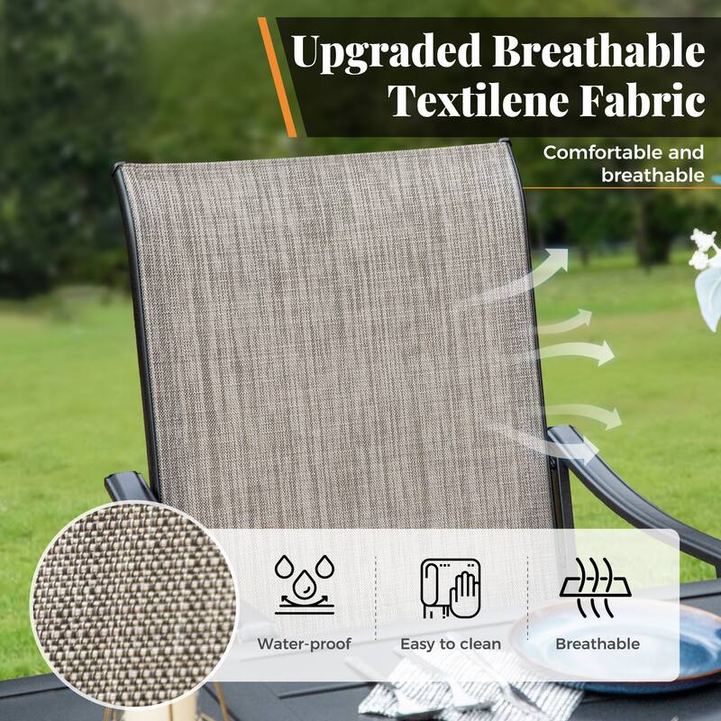 MAISON ARTS 7-Piece Patio Dining Set, 4 Textilene Fabric Armchairs and 2 Textilene Swivel Chairs with Rectangle Metal Table