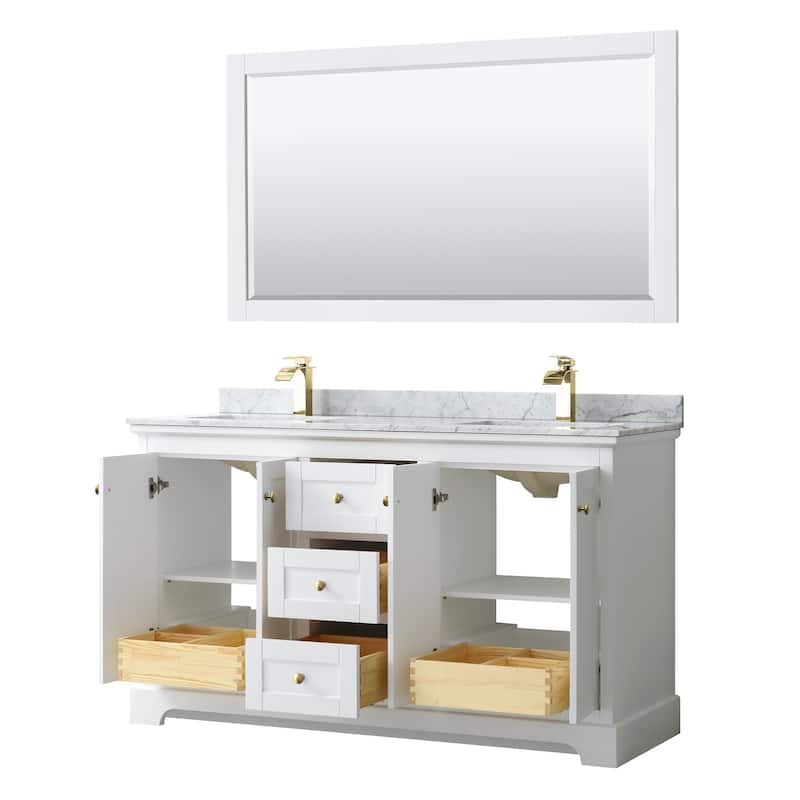 Avery 60-inch Double Vanity, Marble Top, Square Sinks, 58-inch Mirror