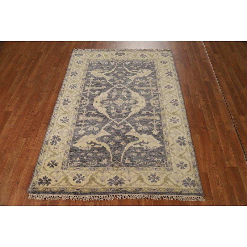 Gray Oushak Oriental Accent Rug Hand-Knotted Wool Carpet - 4'2"x 5'10"
