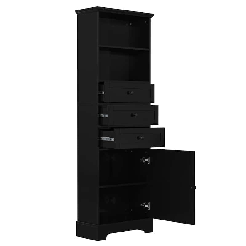 Tall Storage Cabinet with 3 Drawers and Adjustable Shelves