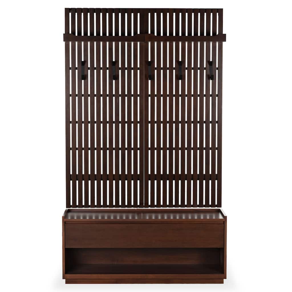 SAFAVIEH Couture Petrabella Wood Hall Tree With Bench - 48"W x 16"D x 60"H