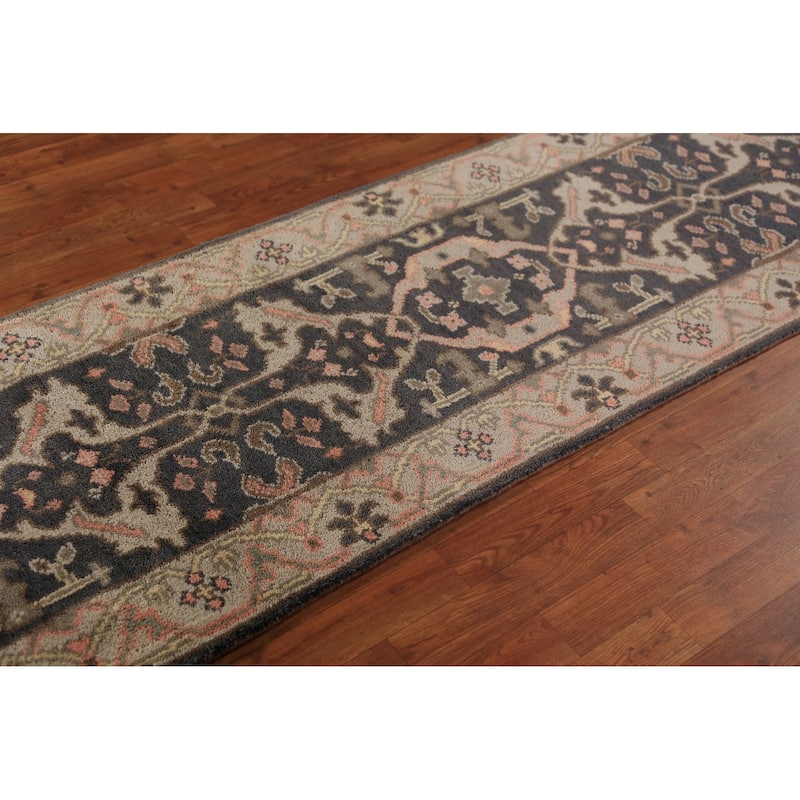 Gray Oushak Indian Runner Rug Handmade Floral Wool Carpet - 2'6"x 7'10"