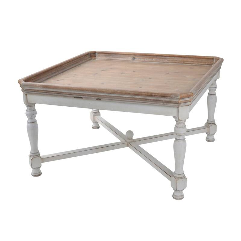 33" Brown White Casual Style Distressed Finished Square Coffee Table