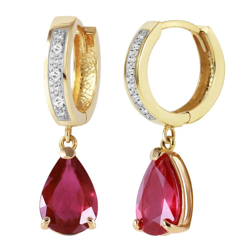 3.53 Carat 14K Solid Gold Hoop Earrings Diamond Natural Ruby - Yellow
