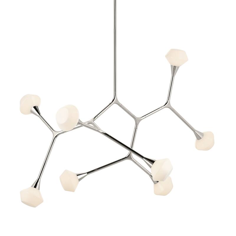 Cassius 52.5 Inch 8 Light Convertible Chandelier with Opal Glass in Polished Nickel