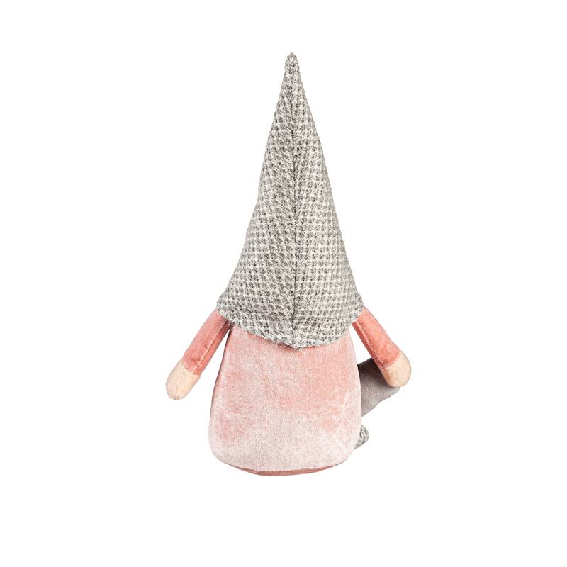 13" Fabric Pink and Grey Gnome with Heart Valentine's Day Table Decor