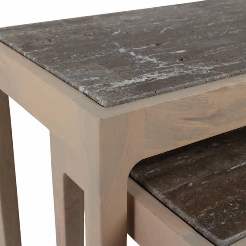 Marble Side Table Modern Rectangular Accent (Set of 2) - 18/22" Brown - 21" x 14" x 22"