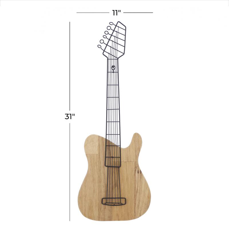 Wooden Guitar Home Wall Decor - Brown - Roche River Decor