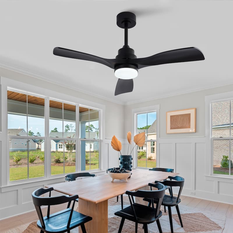42 Inch Black Ceiling Fan with Lights and Remote, 3-Blade, Noiseless Reversible DC Motor - Modern Patio Fan