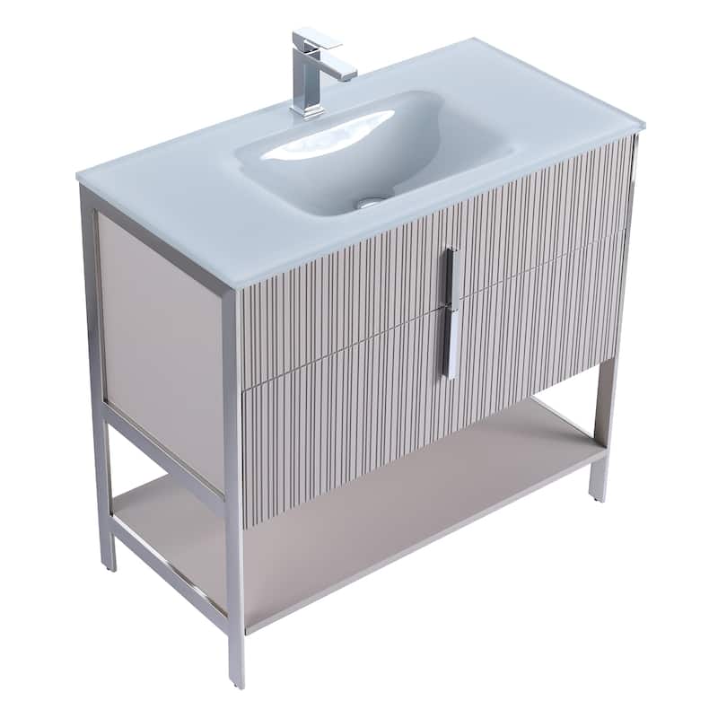Fine Fixtures Serenity Modern Bathroom Vanity with White Glass Top