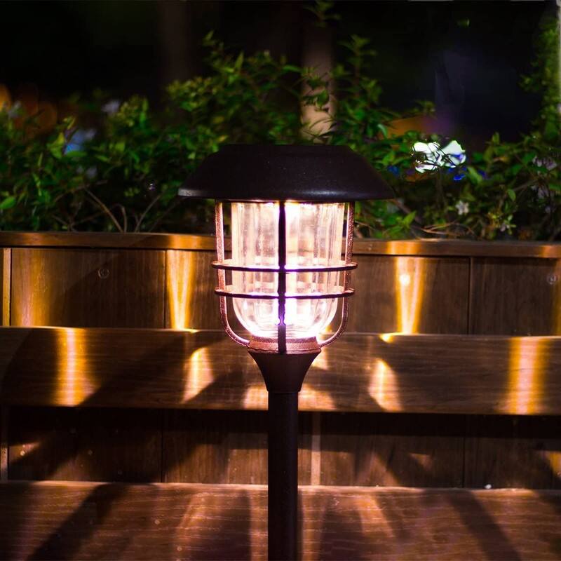 Soltoostar 4 Pack Solar Glass & Metal Pathway Light