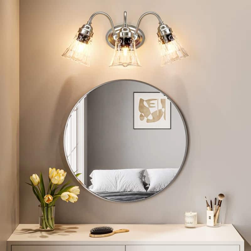 Brushed Nickel 3-Light Bathroom Vanity Light with Clear Glass Shades