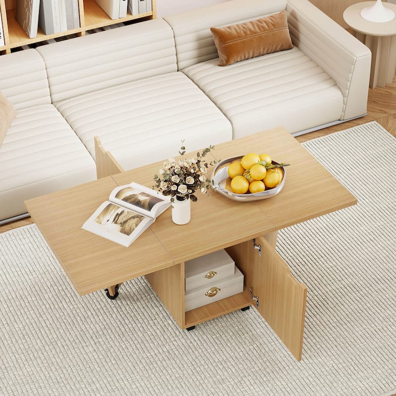 Costway Foldable Coffee Table 48" Extendable Center Table with Storage - See Details