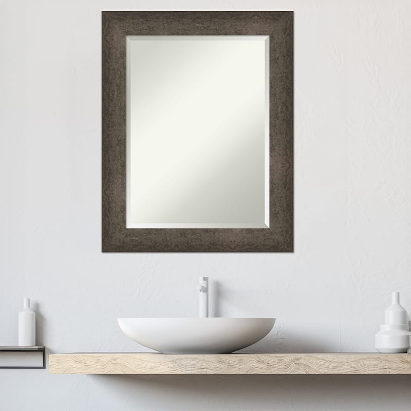 Dappled Beveled Wood Framed Bathroom Vanity Wall Mirror