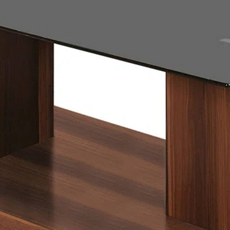 Liam 47 Inch Rectangular Coffee Table, Brown Wood, Pedestal Base, Glass Top