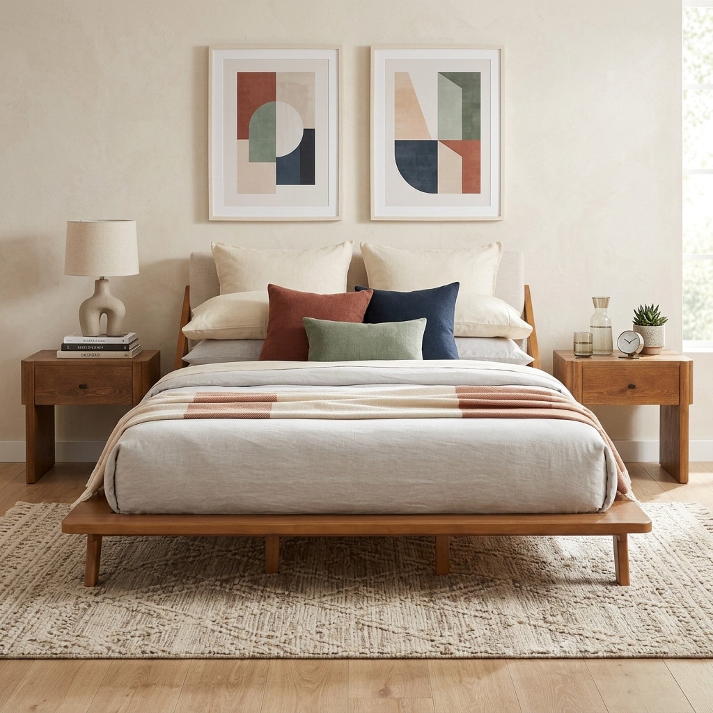 Christopher Knight Home - Zorvain Modern 3-Piece Bedroom Set, Upholstered Wood Platform Bed and Two Nightstands