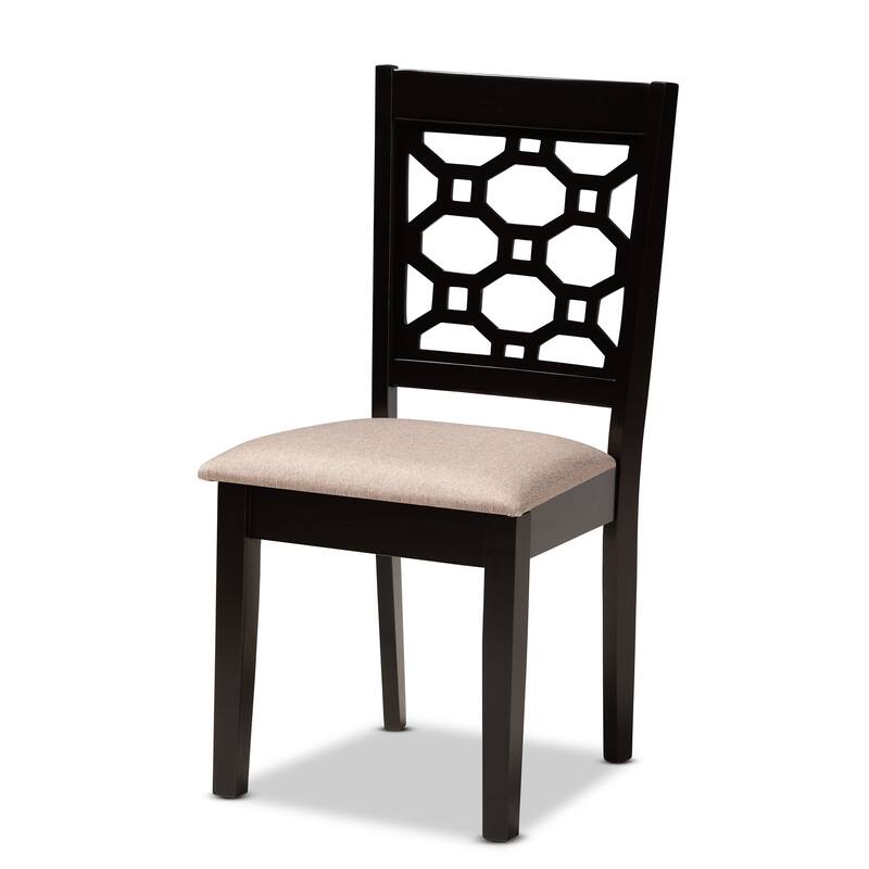 6-Piece Dining Set - Fabric Upholstered Chairs & Bench - Dark Brown Wood Table - Modern Dining Room Furniture
