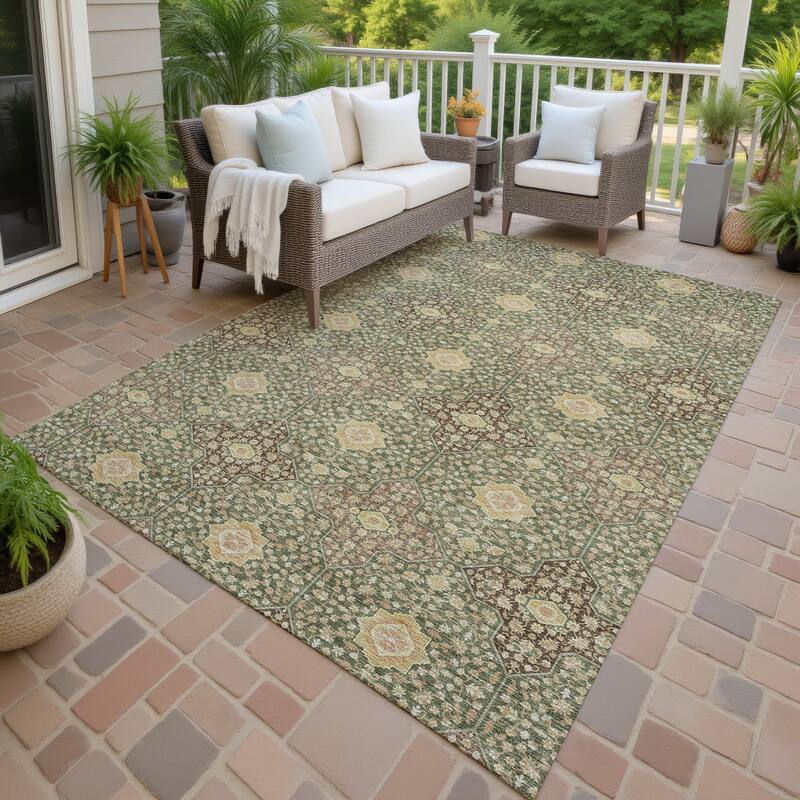 Machine Washable Indoor/ Outdoor Traditional Columbus Chantille Rug - Olive - 2'6" x 3'10"