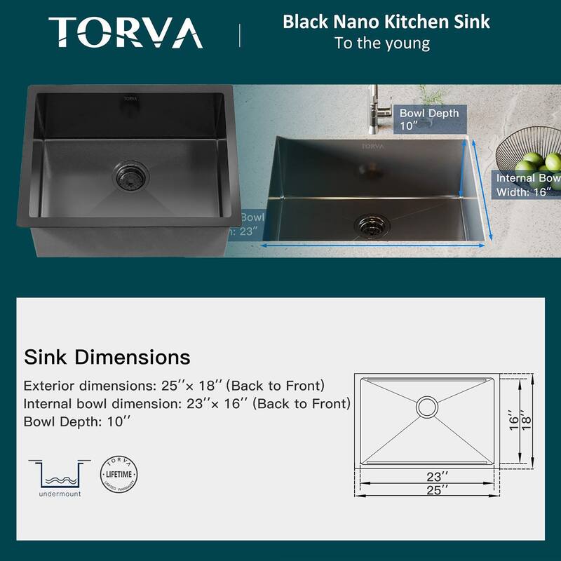 Gloss Black Ceramic Coating with NanoTek Undermount Kitchen Sink Bed