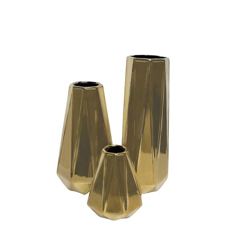 Gold, Silver or Gray Ceramic Geometric Vase (Set of 3) - S/3 7", 11", 15"H