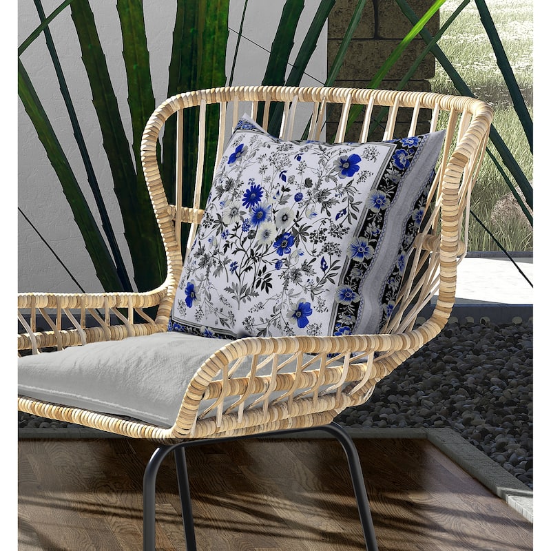 Garden Glory Indoor/Outdoor Reversible Throw Pillow Blue and Gray