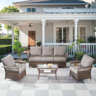 Outdoor Sofa Club Chair with Soft Cushion - Brown