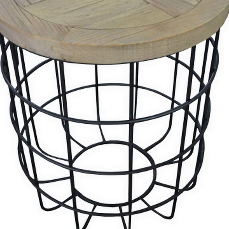 HomeRoots 24" Natural and Black Solid Wood and Iron Round Frame End Table - 20 in. x 24 in. x 20 in.