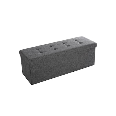 43.3 Inches Slate Grey Folding Storage Ottoman Bench with Flip-up Lid and Padded Seat -