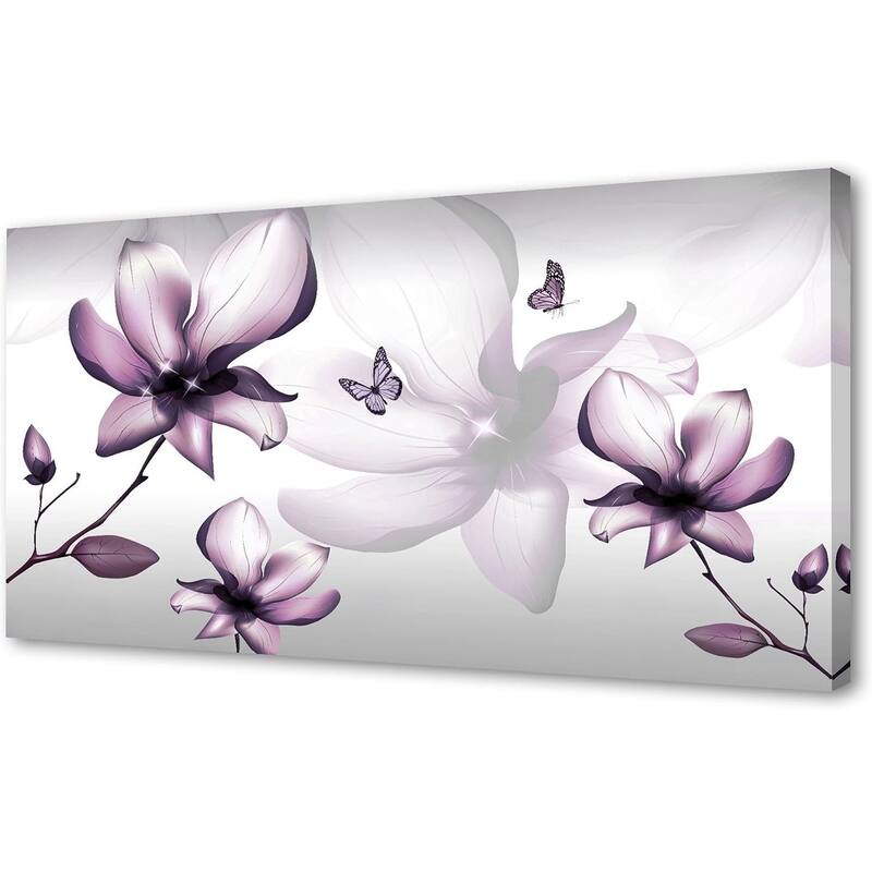Purple Magnolia with Butterfly Flower Canvas Wall Art - 20 x 40