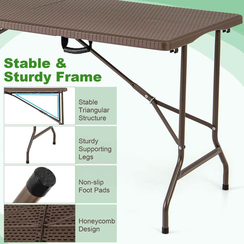 Costway 5 ft Folding Picnic Table Outdoor Dining Table with Rattan - See Details