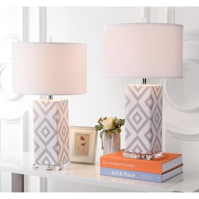 SAFAVIEH Lighting Anissa 27-inch Grey Diamonds Table Lamp (Set of 2) - 15"x15"x27" - 15Wx15Dx27H