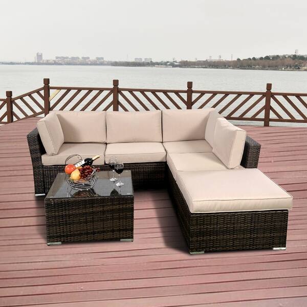 Shop Costway 4pcs Wicker Cushioned Patio Rattan Furniture Set Sofa