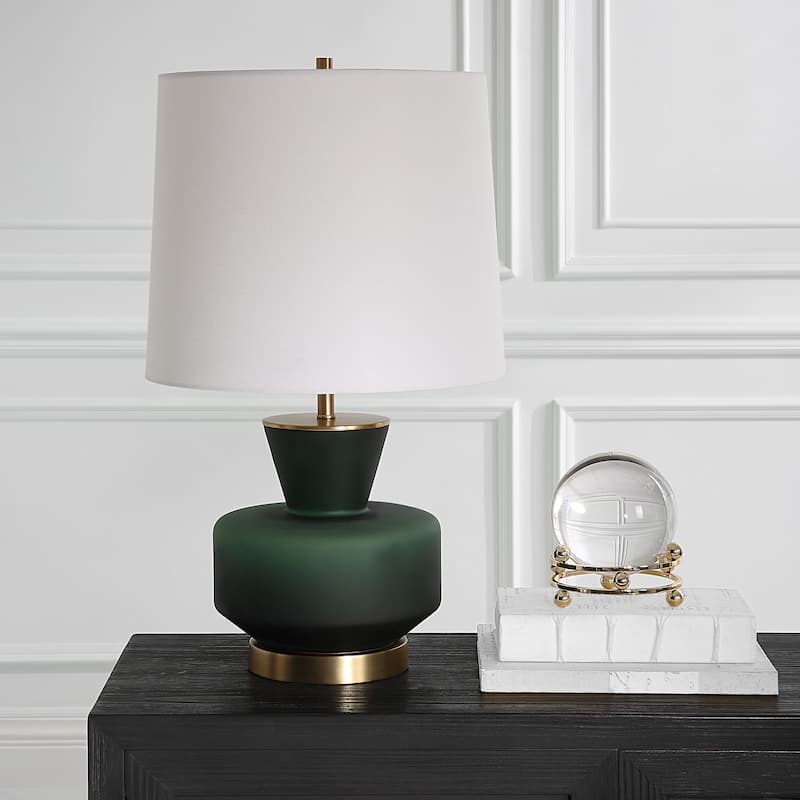 Uttermost Trentino Dark Emerald Green Table Lamp - 28H, Shade 14H x 16 Dia in.