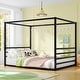 preview thumbnail 2 of 19, Queen Size Modern Floor Bed Frame with Canopy Structure and Full Guardrails, Low-Profile Metal Platform Bed