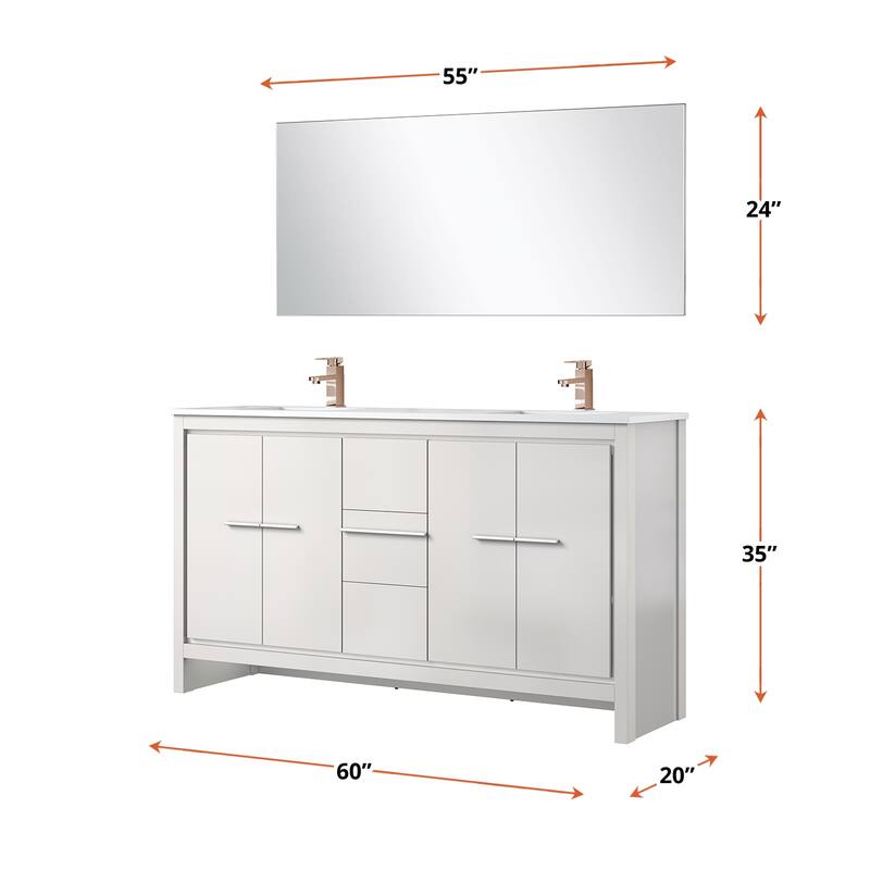 Lafarre Bath Vanity with Cultured Marble Top, Sink, Mirror and Rose Gold Faucet