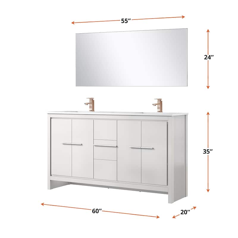 Lafarre Bath Vanity with Quartz Top, Sink, Mirror and Rose Gold Faucet