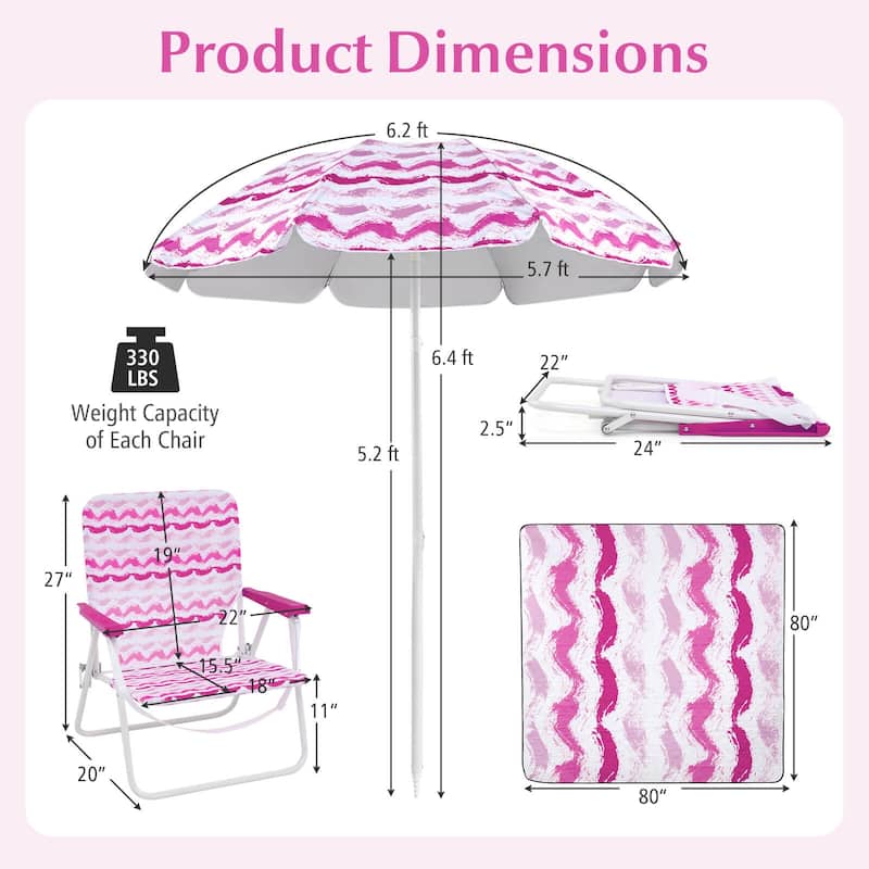 Costway 4 PCS Beach Umbrella Set with 2 Foldable Chairs & Picnic - See Details