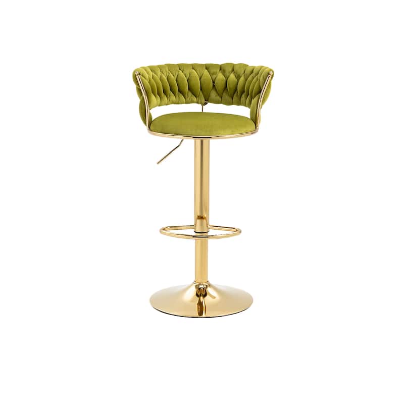 HOMEFUN Velvet Adjustable Height Swivel Armless Bar Stools With Golden Footrest(set of 2)