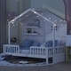 preview thumbnail 13 of 20, Twin House Bed with Shelves for Kids Girls Boys, Solid Wood Platform Bed Frame with Window & Sparkling Light Strip on the Roof