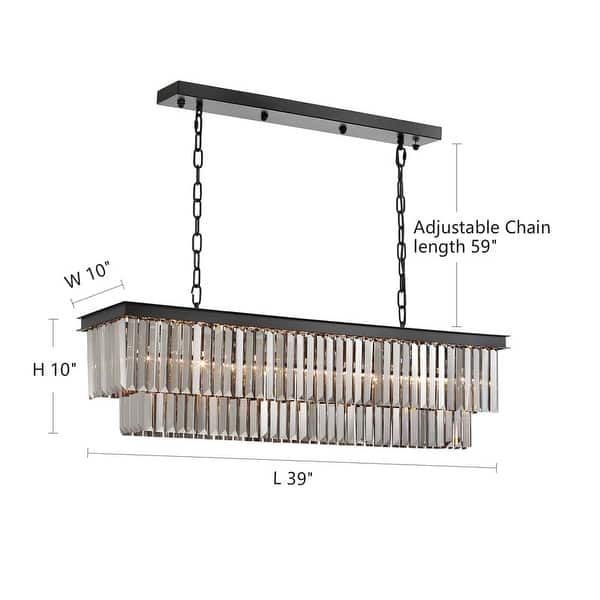 dimension image slide 0 of 3, 47 in. Smoked Gray and Black Modern Contemporary Crystal Chandelier 2-Tier Linear Kitchen Island Pendant Light for Dining Room