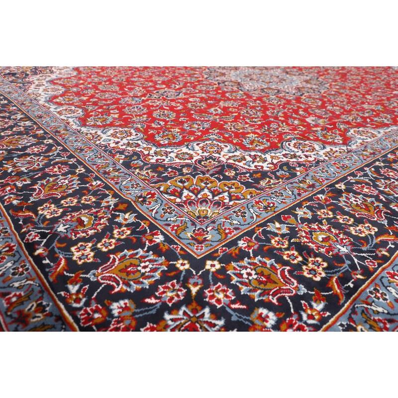Red Kashan Turkish Rug Floral Oriental Machine-Made Carpet - 9'8" x 12'10"