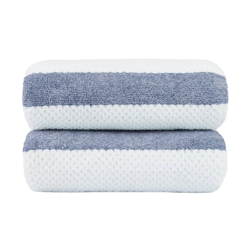 Waffle Stripe Bath Towels 30" x 60" - Blue