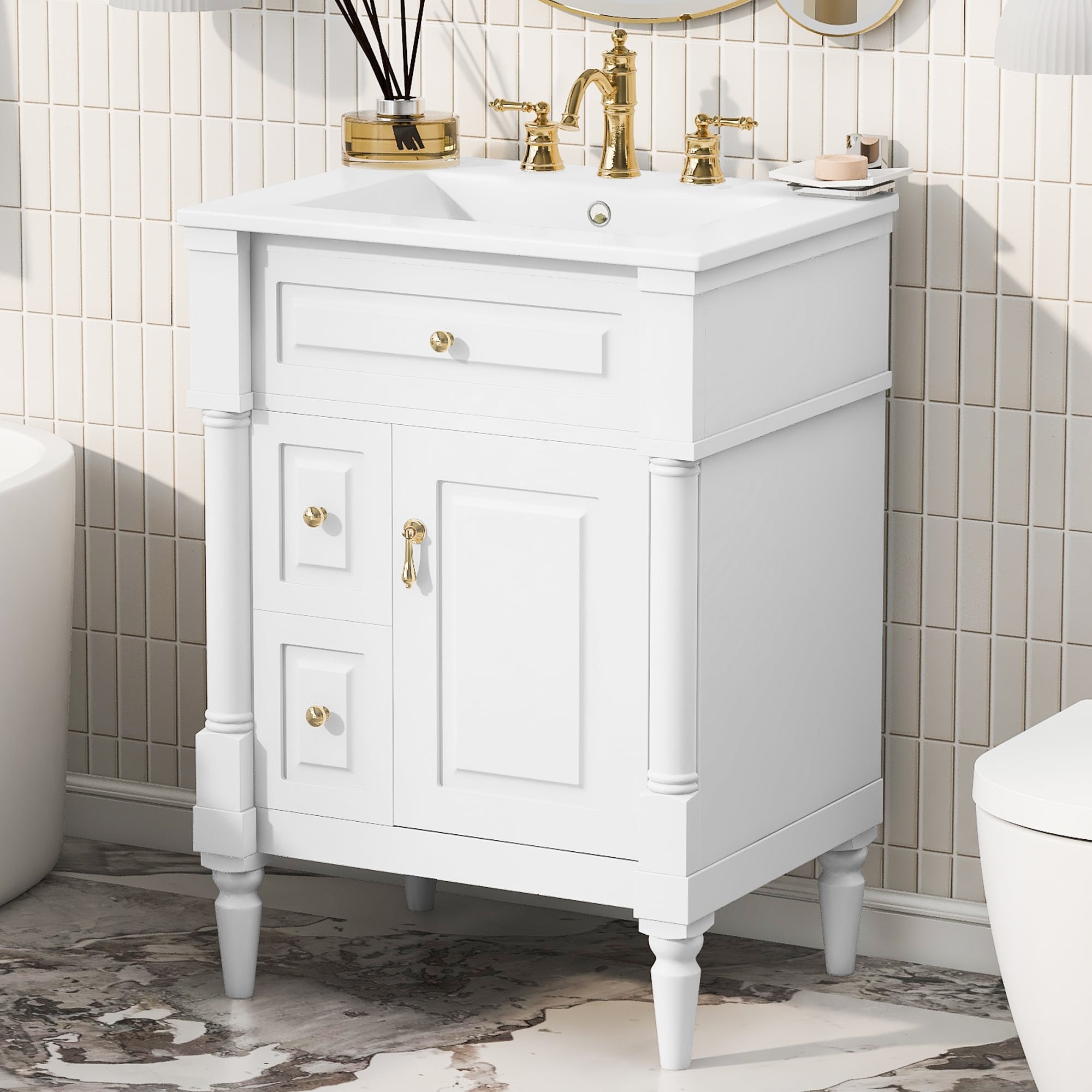 24 Inch Bathroom Vanity with Sink, Adjustable Shelf