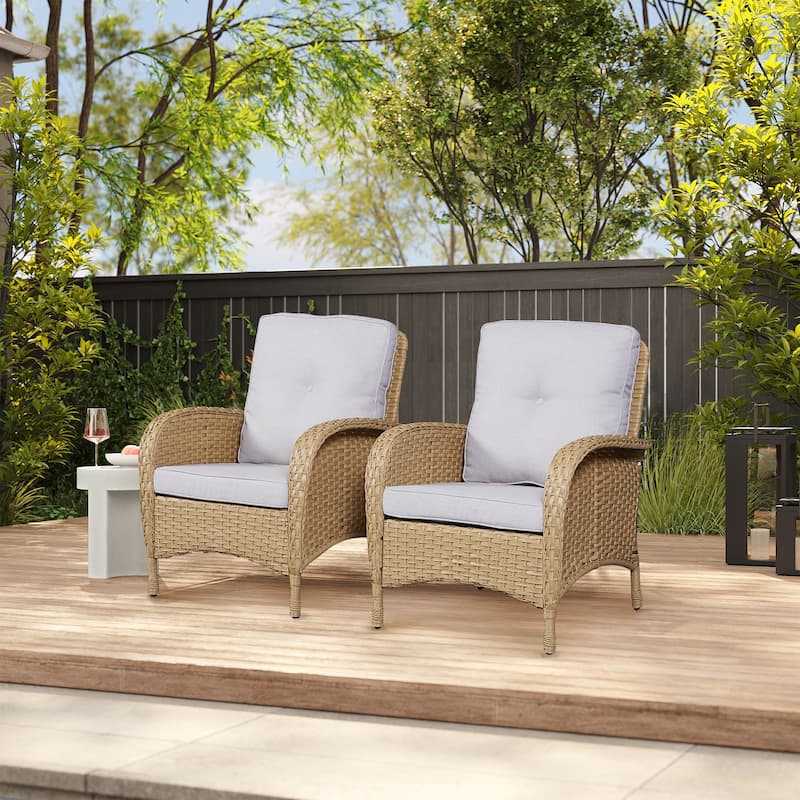 Gymojoy Outdoor Loveseat Sofa Club Chair Table Set with PE Wicker